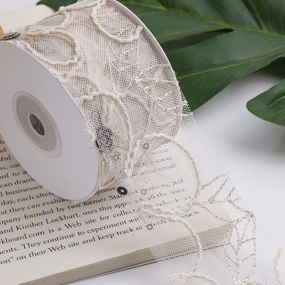 50 มิลลิเมตร สีสันพอลิเอสเตอร์ Mesh Ribbon กับดอกไม้ Jacquard Ribbon