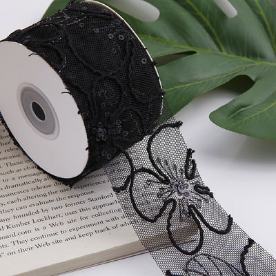 50 มิลลิเมตร สีสันพอลิเอสเตอร์ Mesh Ribbon กับดอกไม้ Jacquard Ribbon