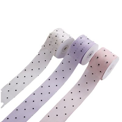 25-50mm Organza Ribbon with Dot Pattern พิมพ์พอลิเอสเตอร์ Organza Ribbon OEM สะดวกต่อสิ่งแวดล้อม
