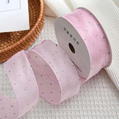 4cm*18m แดมอนด์สไลน์ พอลเลสเตอร์ Organza Ribbon สายด้ายของขวัญคุณภาพสูง