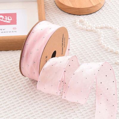 4cm*18m แดมอนด์สไลน์ พอลเลสเตอร์ Organza Ribbon สายด้ายของขวัญคุณภาพสูง