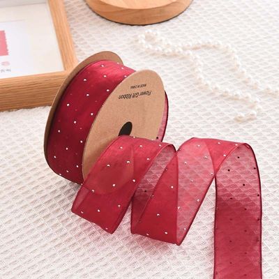 4cm*18m แดมอนด์สไลน์ พอลเลสเตอร์ Organza Ribbon สายด้ายของขวัญคุณภาพสูง