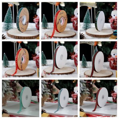 1cm*45m Chritsmas พิมพ์ริบบอนสําหรับการบรรจุของขวัญและอุปกรณ์เสริมเครื่องแต่งกาย